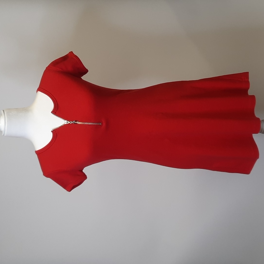 Moda International Red Jersey Front Zip Dress, Size XS